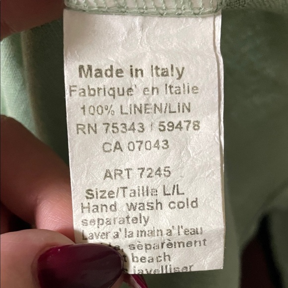 TERZO MILLENNIO 100% LINEN Green Women's Top - Picture 6 of 6